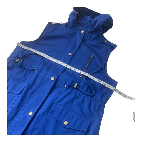 Zenana Outfitters Womens Royal Blue Hooded Utility Vest SZ L Drawstrings/Pockets - Picture 4 of 13